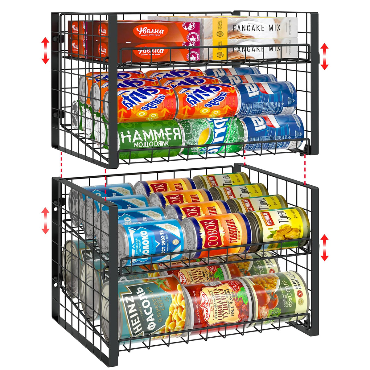 JKsmart 2-tier can rack front view for organized pantry storage.