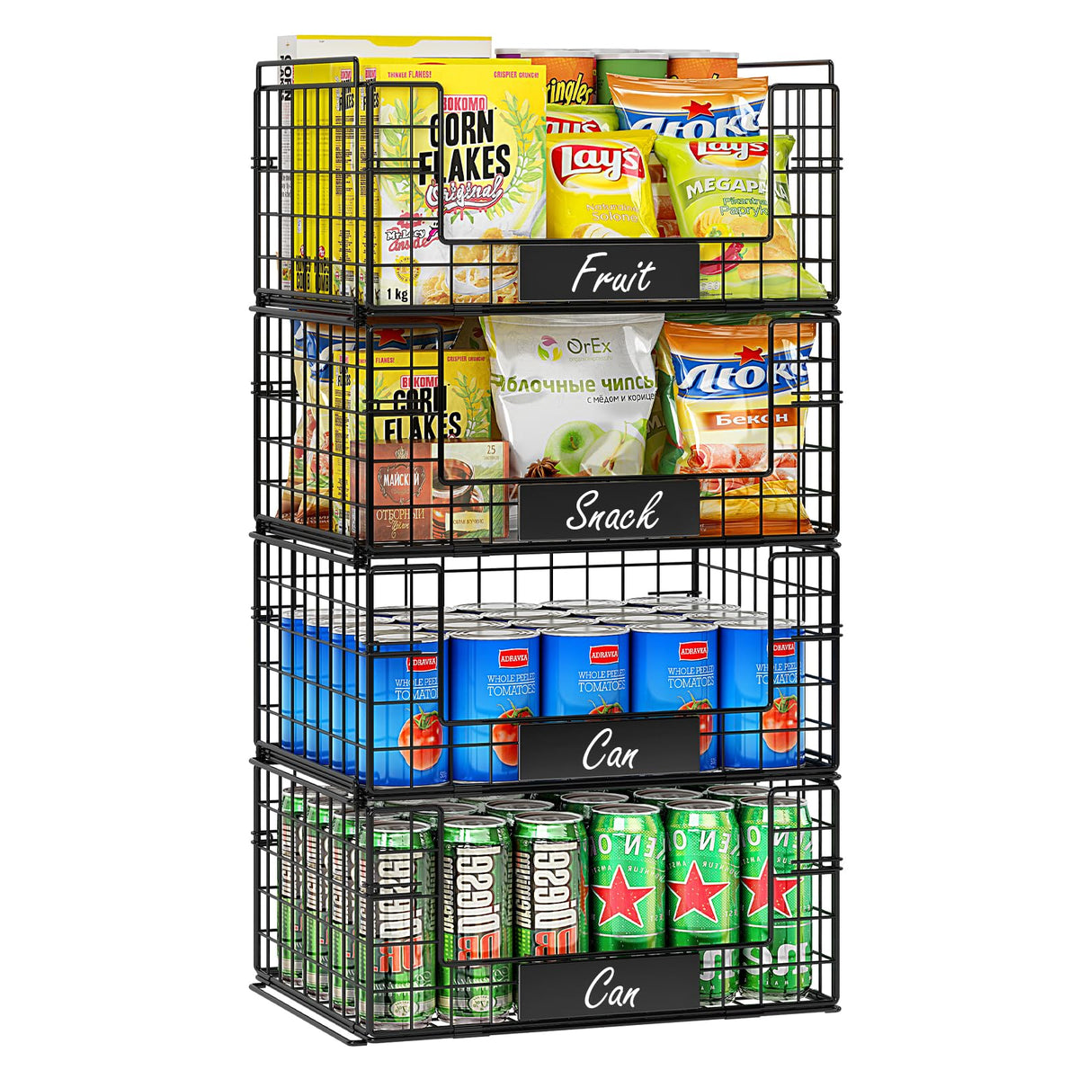 JKsmart 4-pack XXL stackable baskets for pantry organization and easy portability