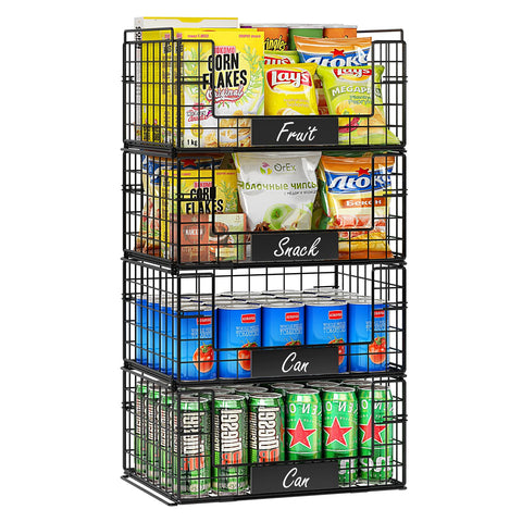 JKsmart 4-pack XXL stackable baskets for pantry organization and easy portability