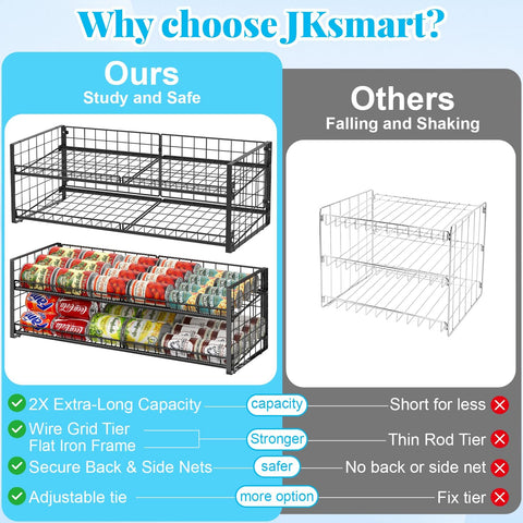 JKsmart 64-can capacity fits large pantry stock.