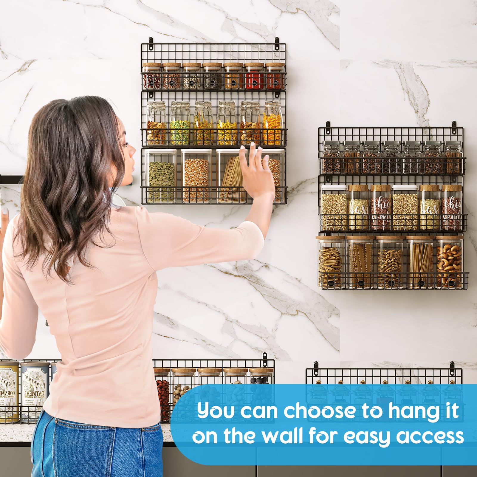 JKsmart iron-wire spice rack adjustable layout fits kitchen shelves
