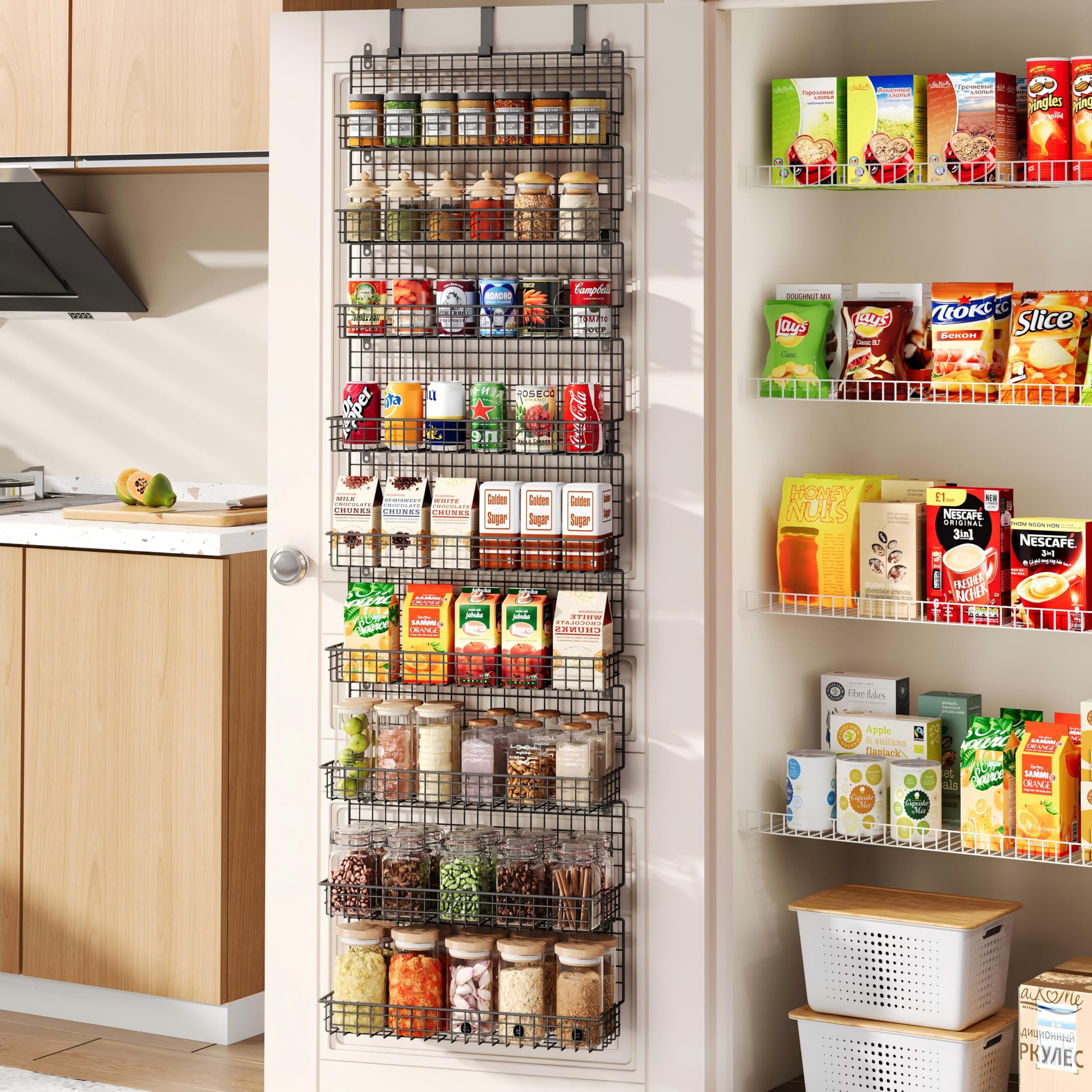 JKsmart 9-Tier spice rack on pantry door for quick spice access