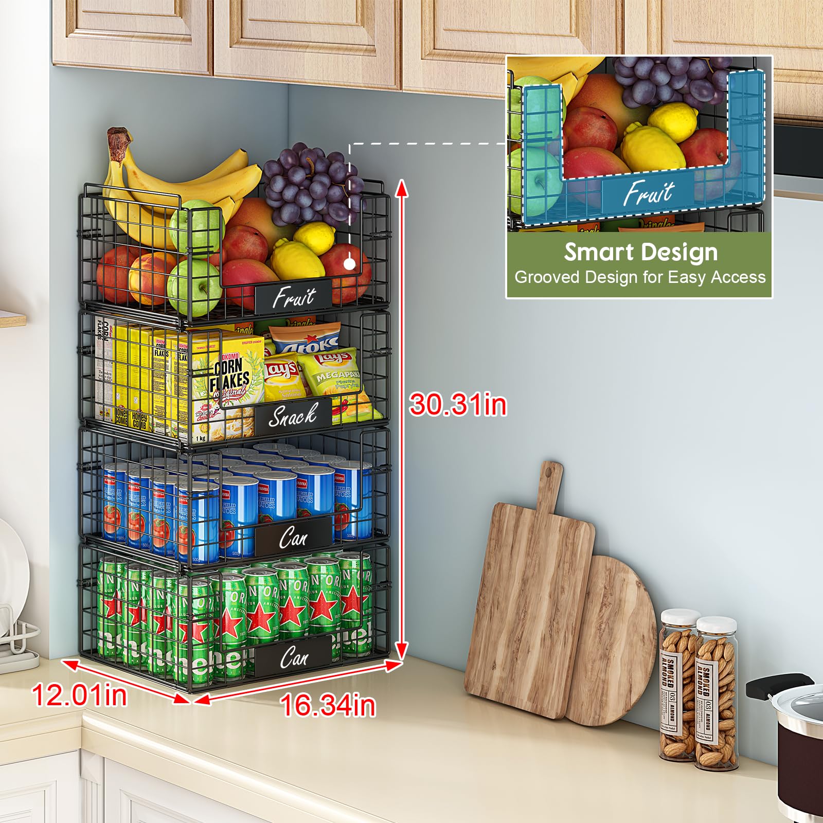 JKsmart baskets with handles and name plates for quick labeling and stable stacking