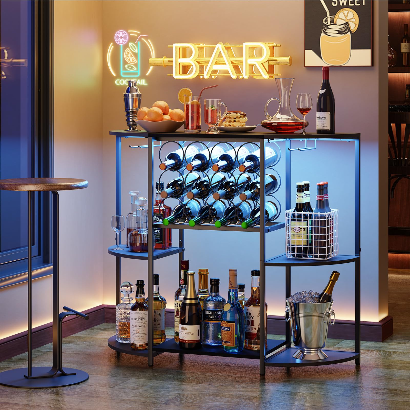 JKsmart multipurpose bar cabinet adapts as a bar cart or coffee station.