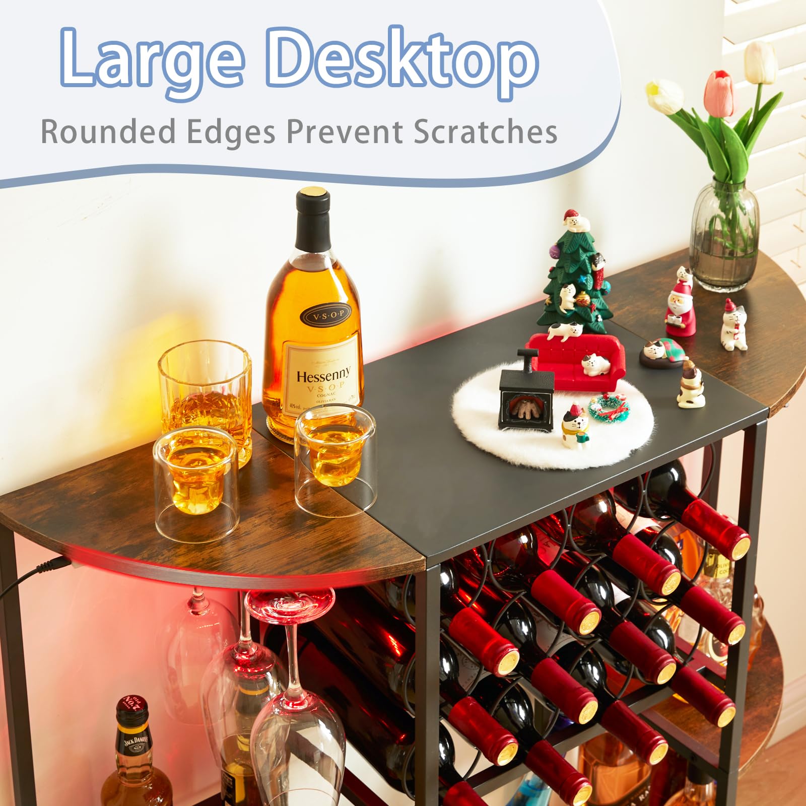JKsmart five open shelves offer flexible space for drinks and decor.