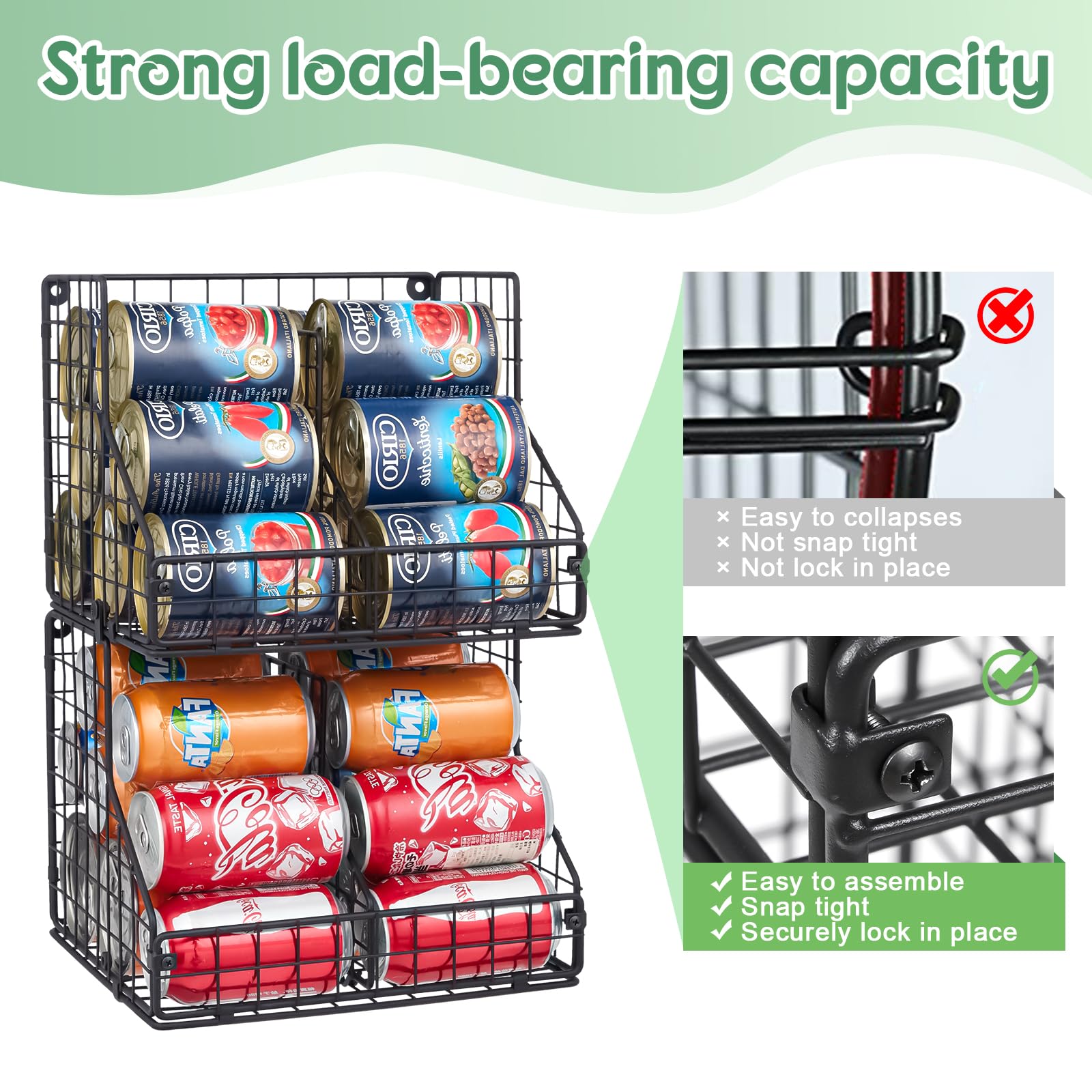 JKsmart pantry can dispenser holds up to 28 cans for easy access.