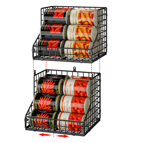 JKsmart stackable can organizer with two baskets for efficient pantry organization.