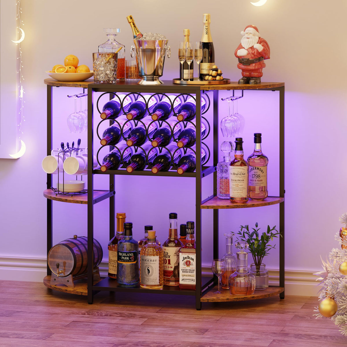 JKsmart wine bar cabinet with LED light strip for stylish entertaining.