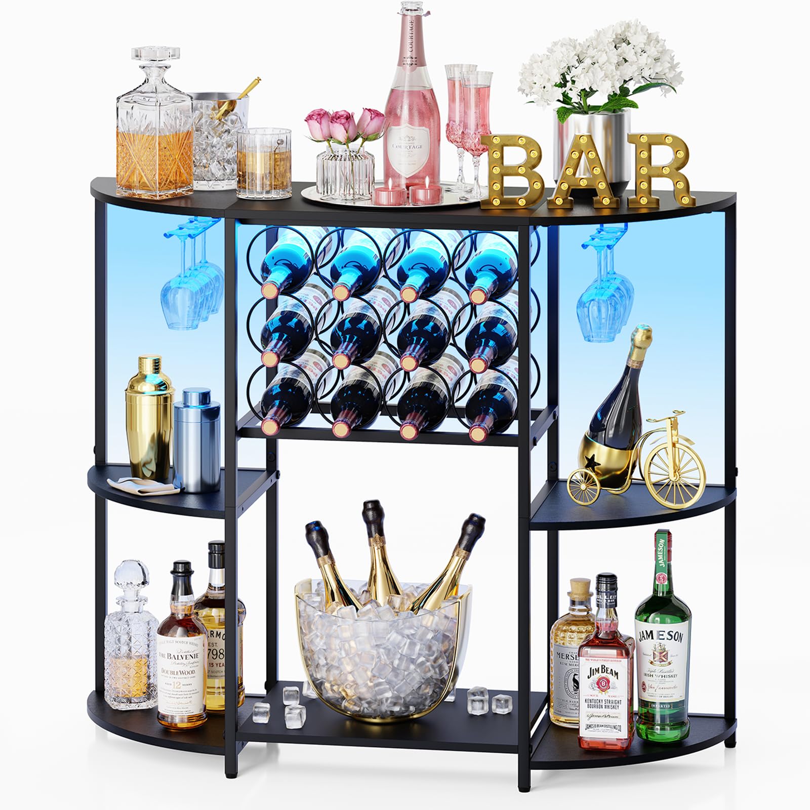 JKsmart wine bar with LED lighting enhances ambient display for entertaining.