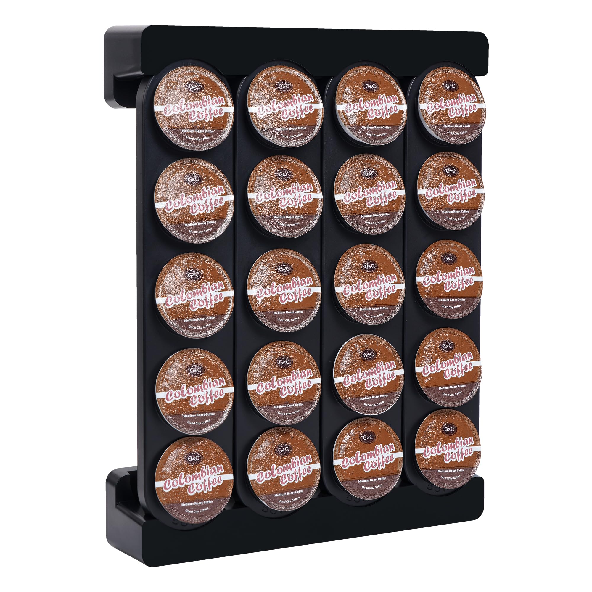 JMBTLUS wall-mounted coffee pod holder keeps 20 K-Cups within easy reach.