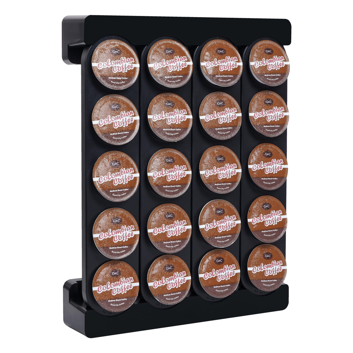 JMBTLUS wall-mounted coffee pod holder keeps 20 K-Cups within easy reach.