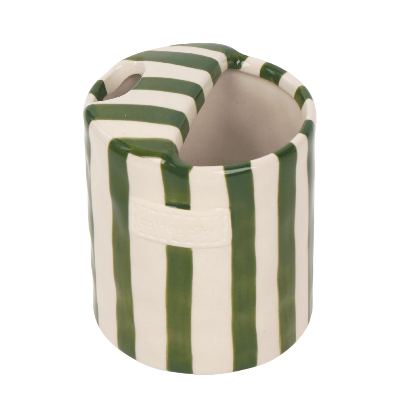 JMCRATE coffee mug front view with green stripes for everyday enjoyment