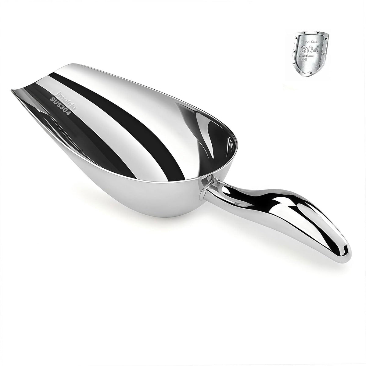 Jmulriu 12oz ice scoop for freezer in rust-resistant stainless steel.