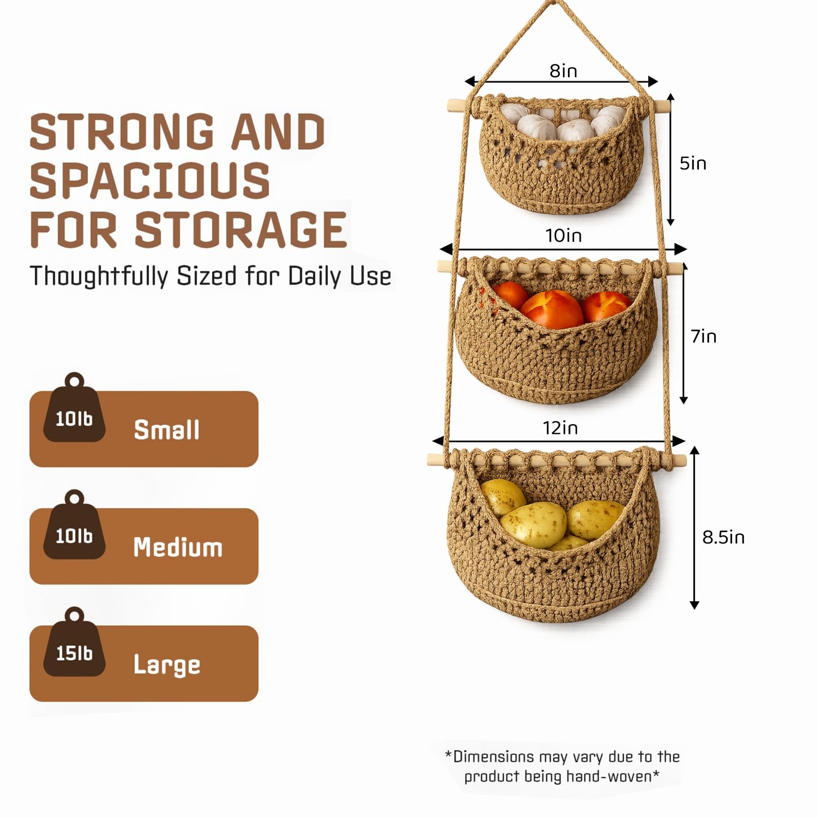 JMZ E Home hanging kitchen storage expands space and keeps produce accessible.