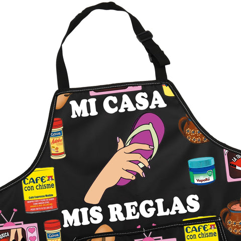 JNIAP Latina Mom Apron back tie demonstrates secure, adjustable sizing for all body types