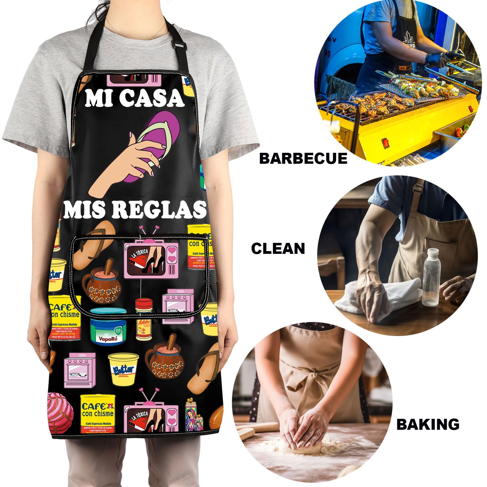 JNIAP Latina Mom Apron large size provides full torso coverage for baking and grilling