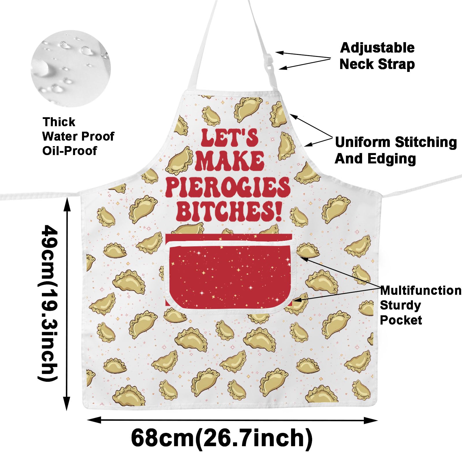 JNIAP Pierogi apron back view showing tie straps and flexible fit