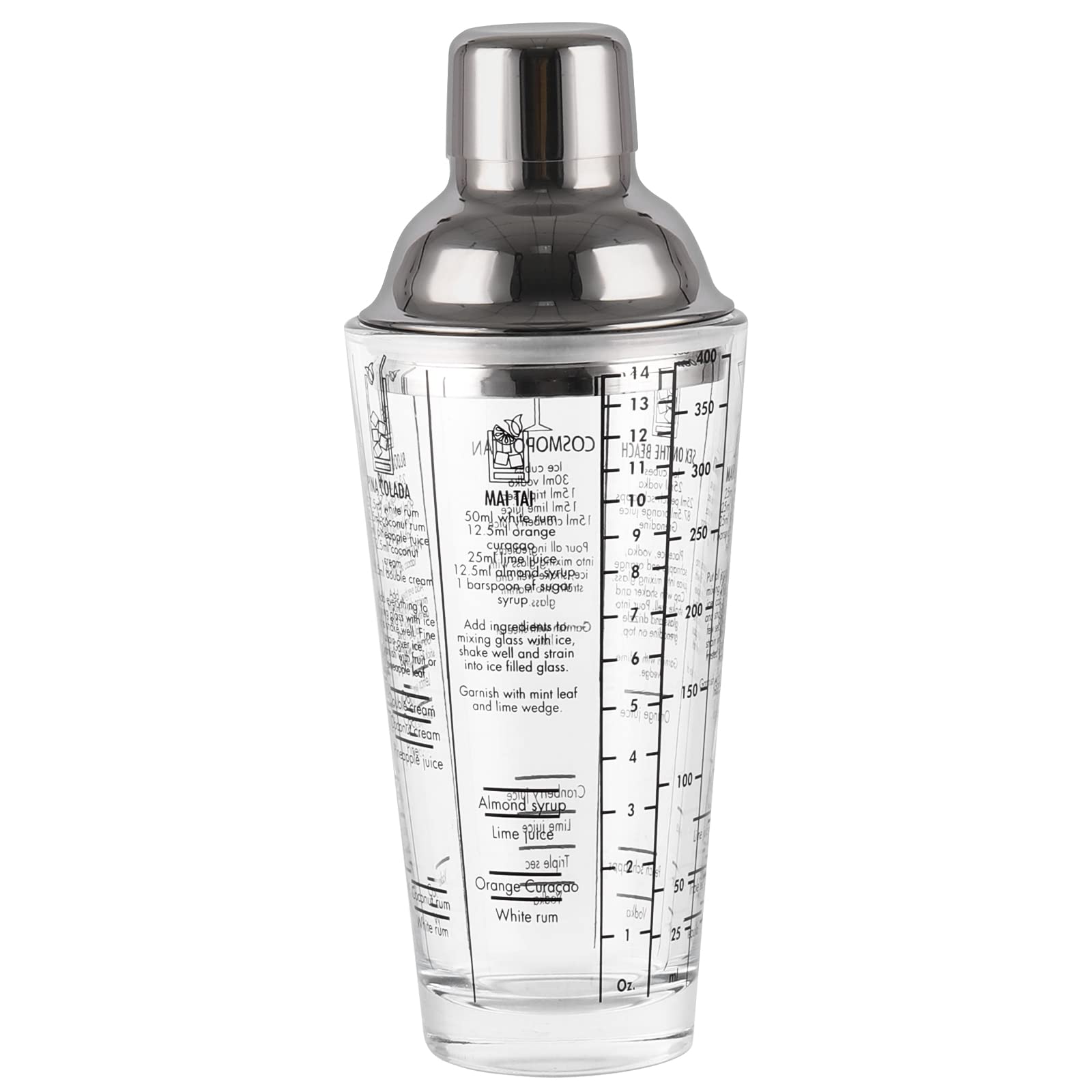 JNWINOG cocktail shaker glass with side recipes for 13.5oz home mixing