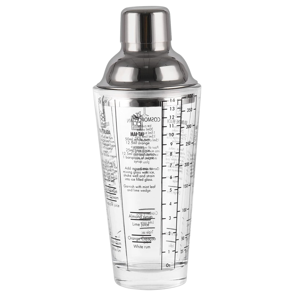 JNWINOG cocktail shaker glass with side recipes for 13.5oz home mixing