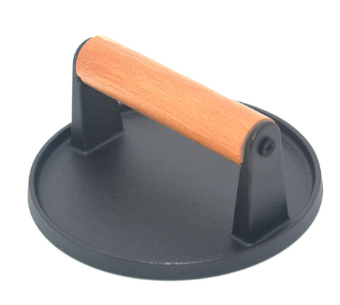 JNXHON anti-scalding wooden-handle press stays cool while grilling.