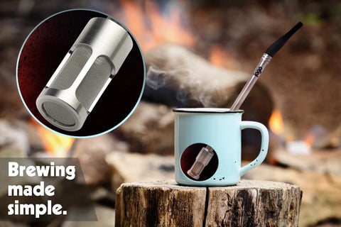 JoGo tea straw in mug demonstrates convenient infusion of loose leaf tea.