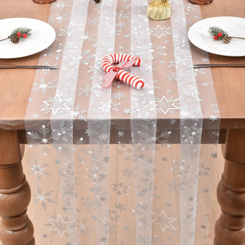 Joanlody 10 ft sheer tulle runner drapes gracefully for seasonal decor.