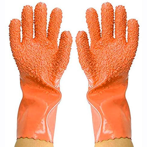 JOBEDE waterproof PVC gloves protect hands during washing and peeling.