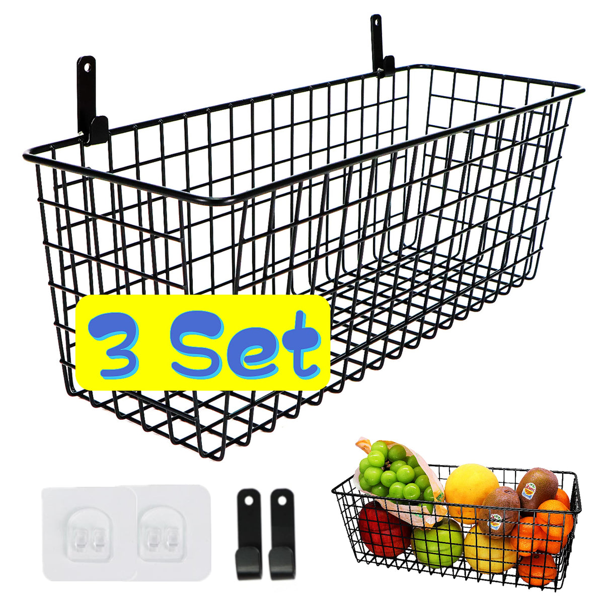 Joben Oligey 3 Set hanging baskets front view for organized pantry storage