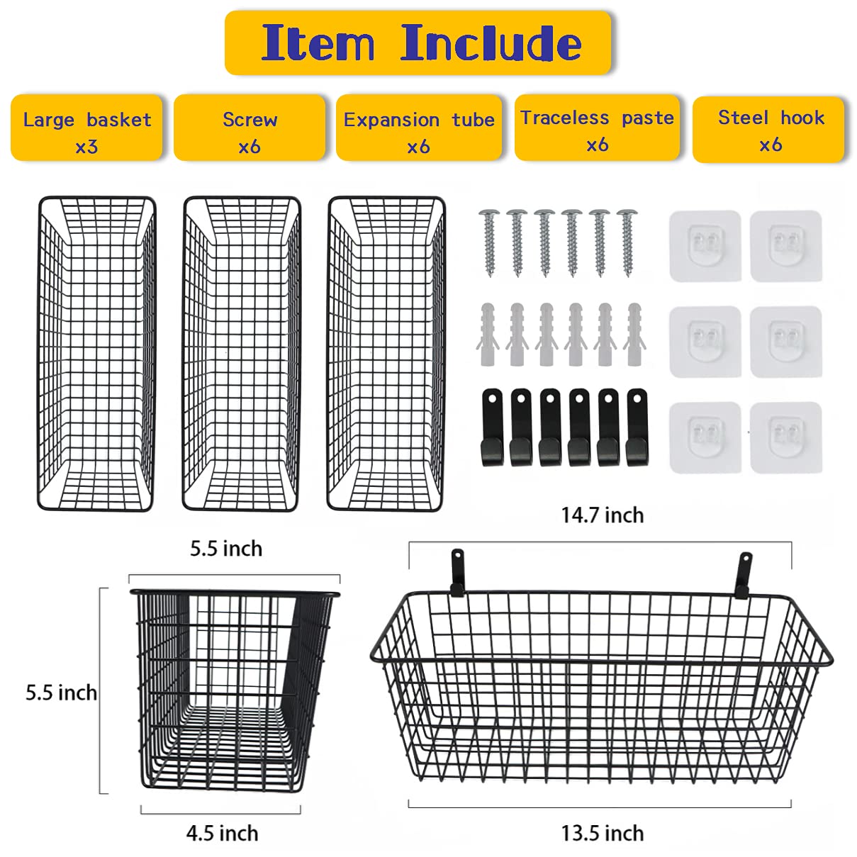 Joben Oligey 3 Set wall-mounted baskets in kitchen for extra countertop space