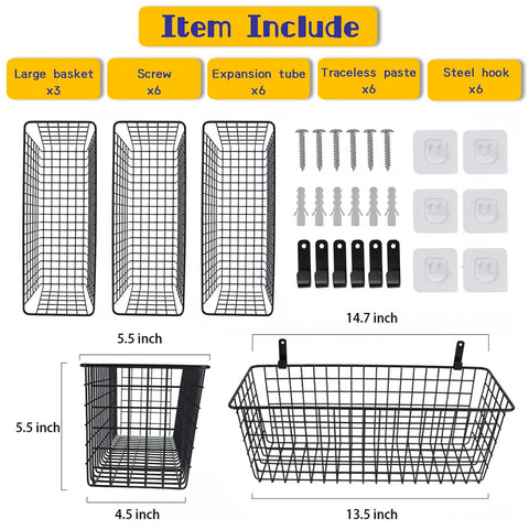 Joben Oligey 3 Set wall-mounted baskets in kitchen for extra countertop space
