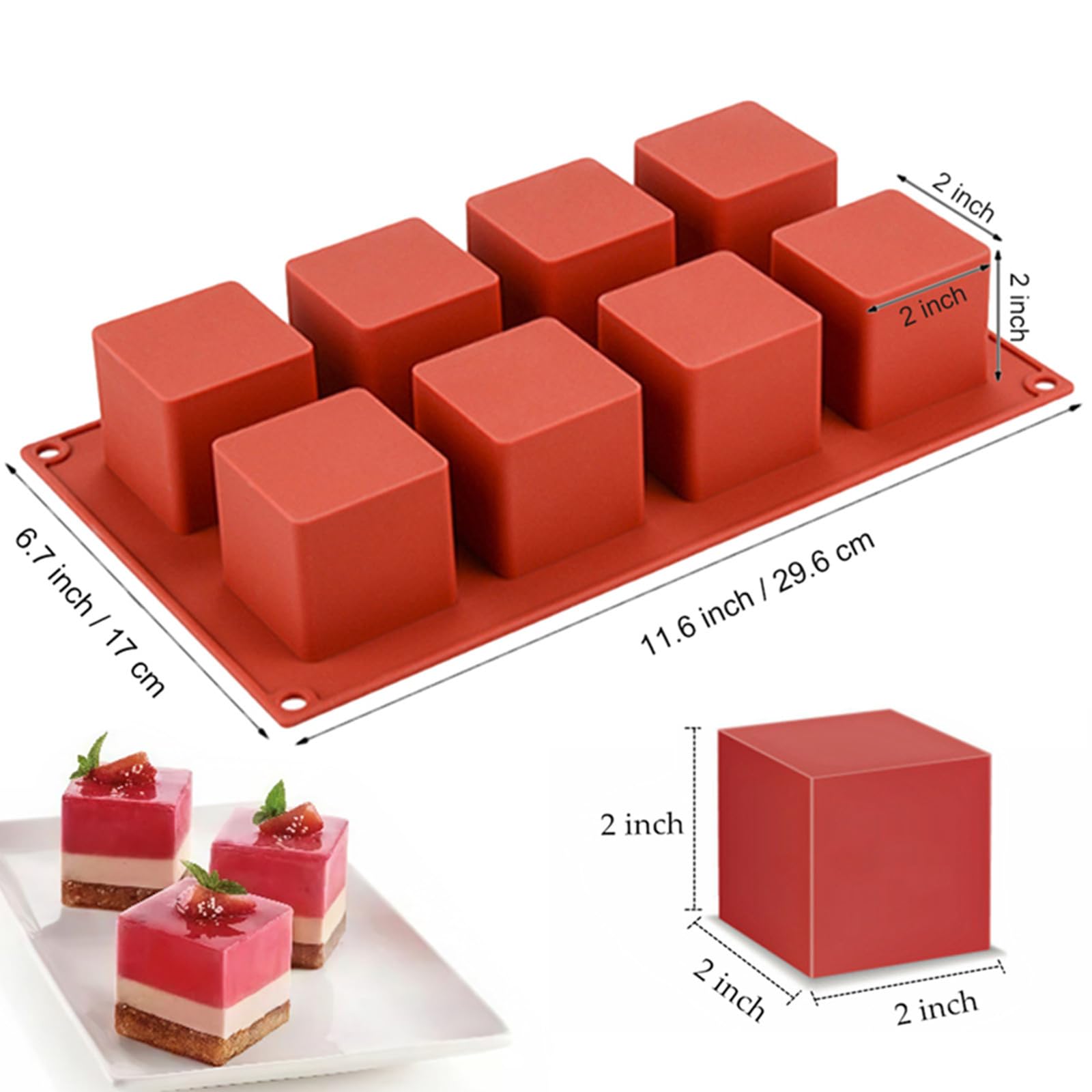 JOERSH 2-inch square mold for compact mini mousses and bites.