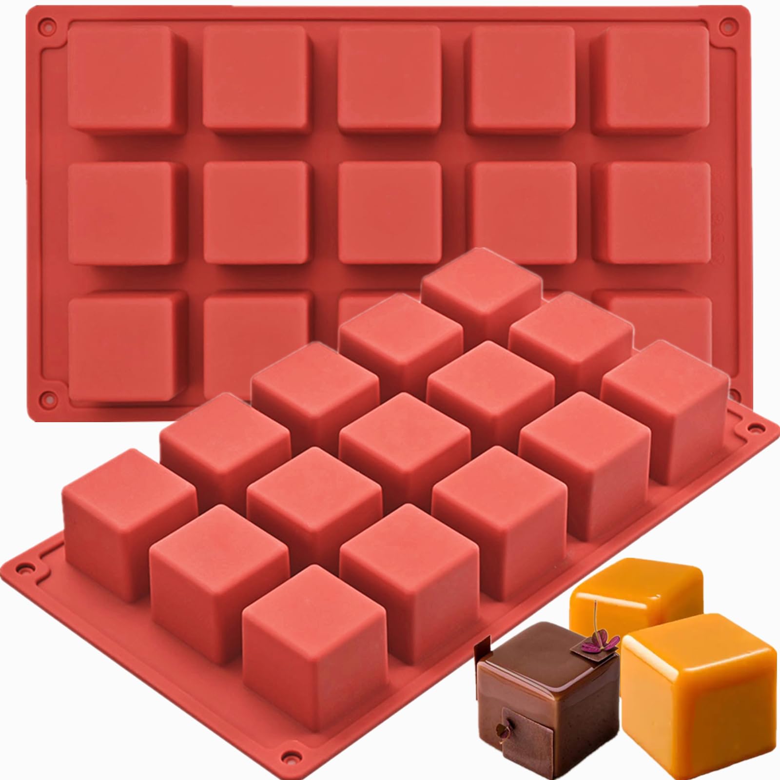 JOERSH cube cake silicone mold close-up showing 1.2-inch cavities for bite-sized treats