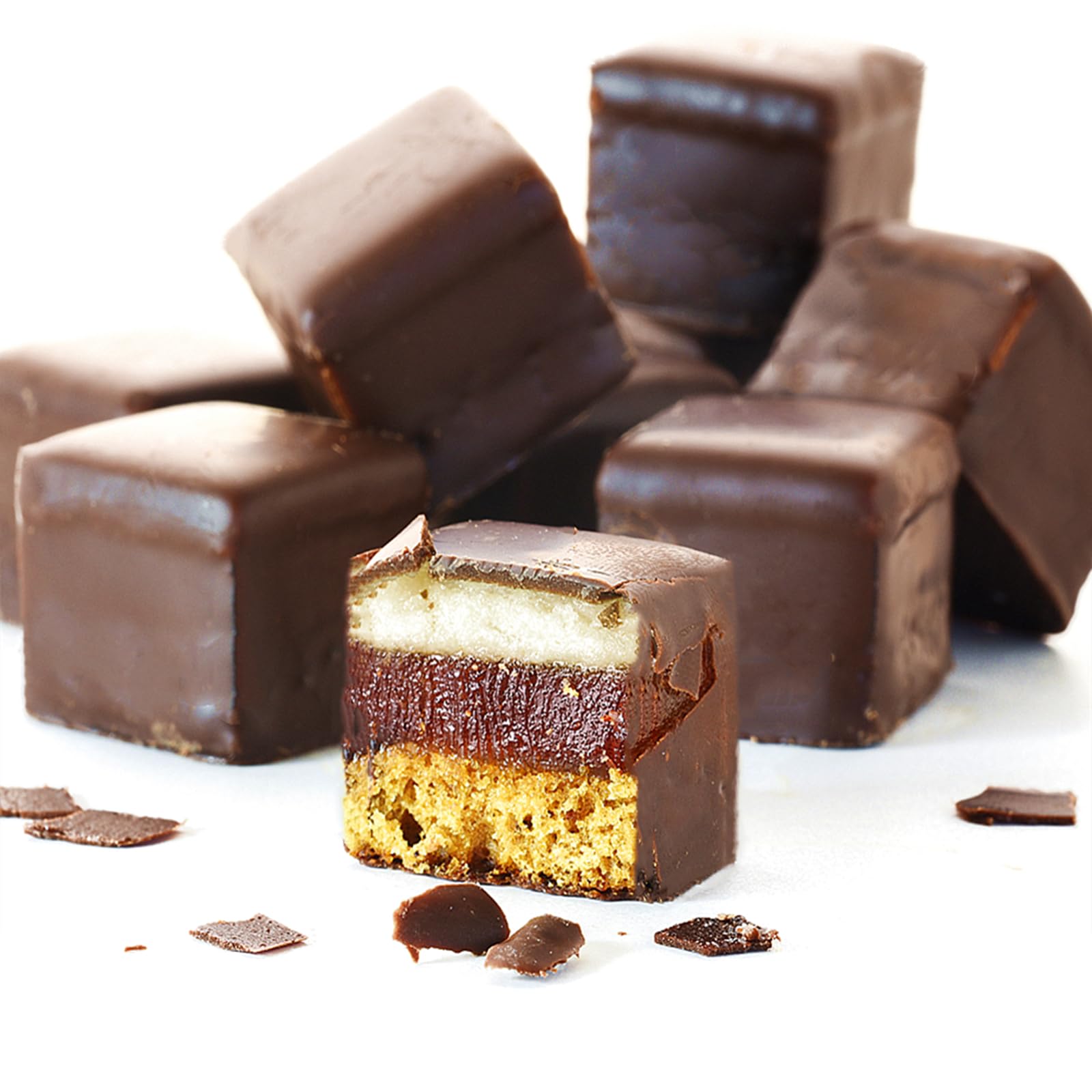 JOERSH cube cake silicone mold filled with finished chocolate cubes