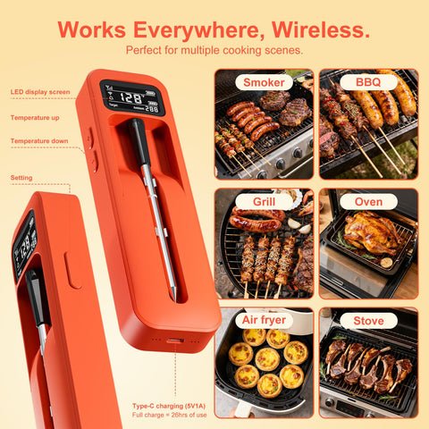 Joeuao IPX8 waterproof-probe designed for oven and grill use
