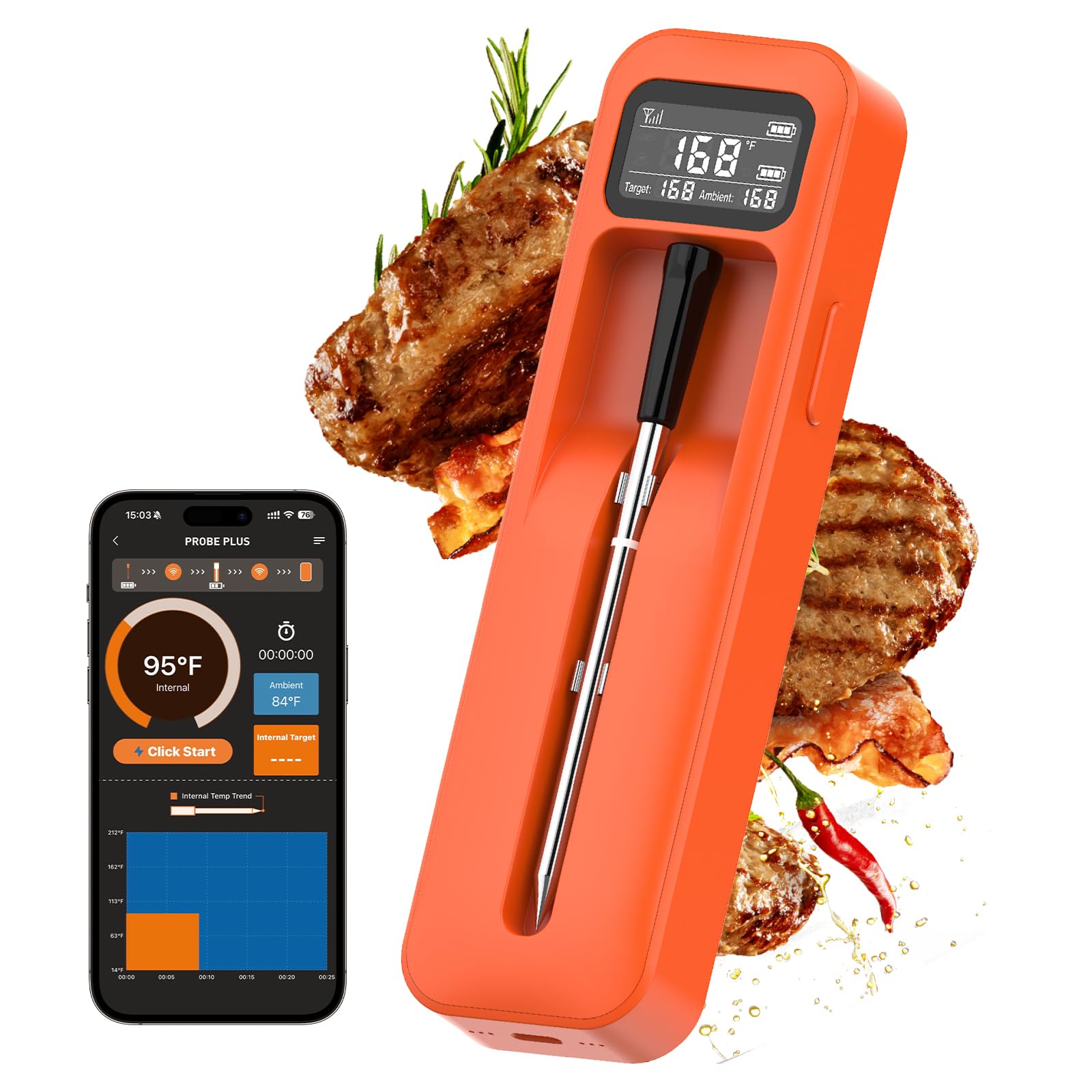 Joeuao smart thermometer with ceramic-probe for precise cooking results