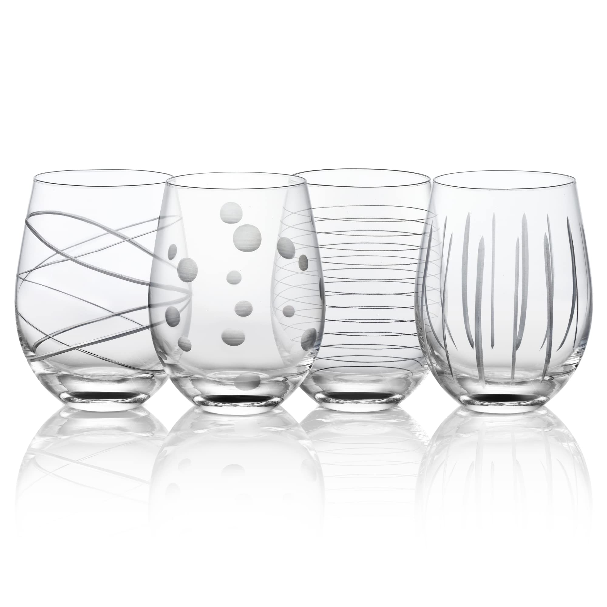 Joeyan dots-strips etched wine glass set for stylish entertaining.
