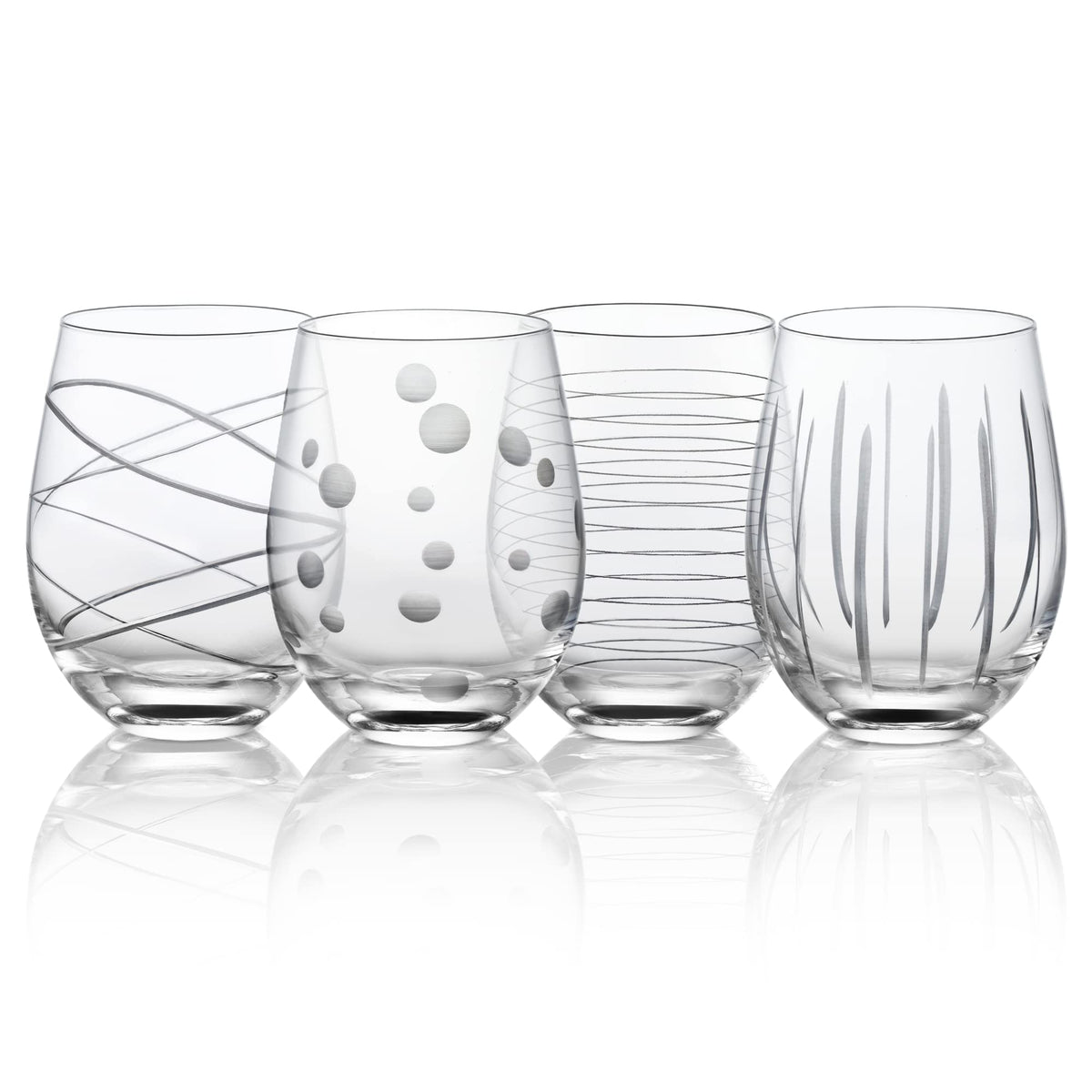 Joeyan dots-strips etched wine glass set for stylish entertaining.