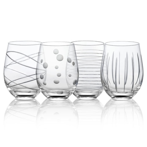 Joeyan dots-strips etched wine glass set for stylish entertaining.