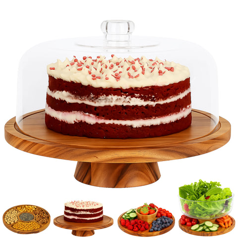 JOEY'Z 6in1 large acacia cake stand with a sturdy display for desserts