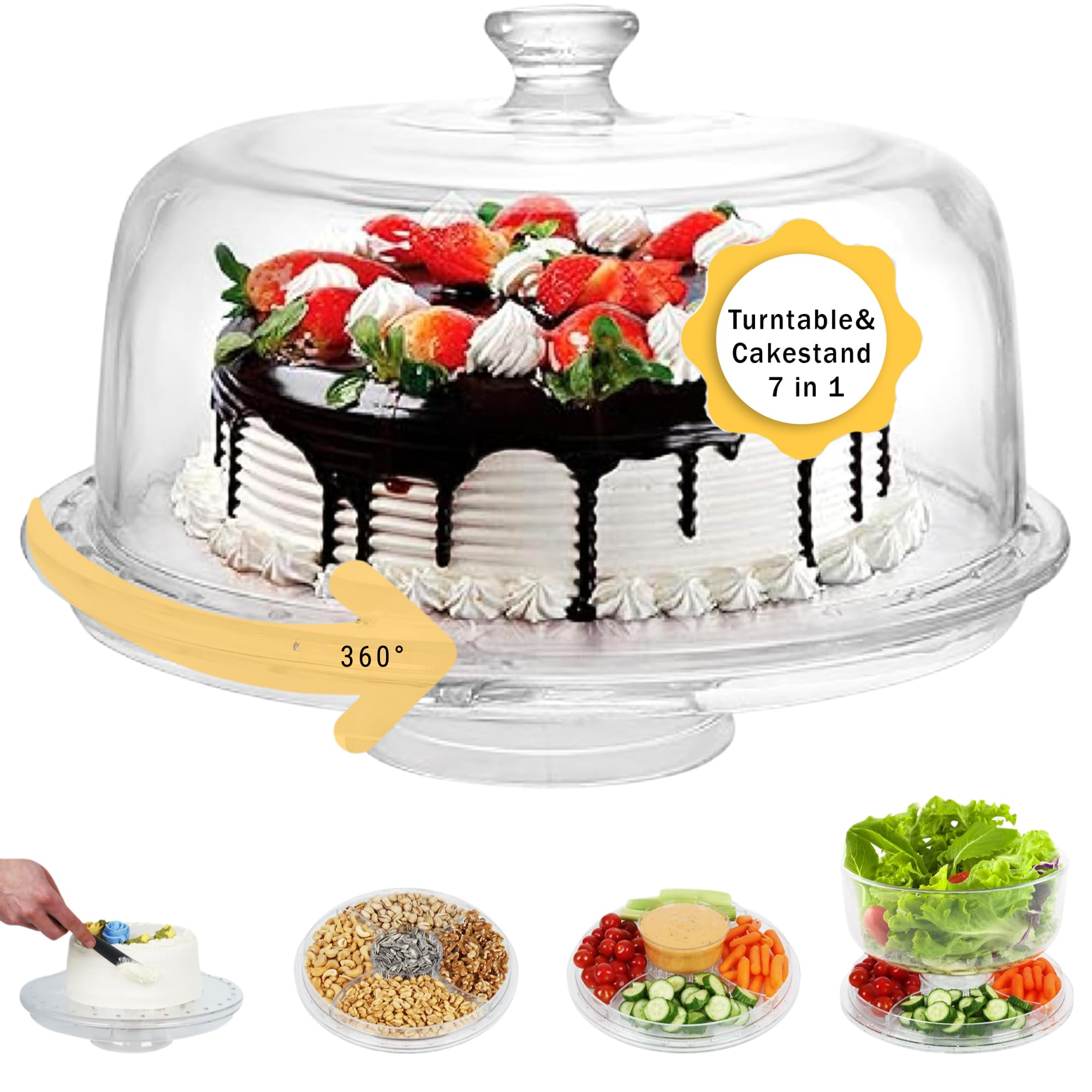 Joey'Z 7in rotating cake stand dome protecting desserts while displaying them