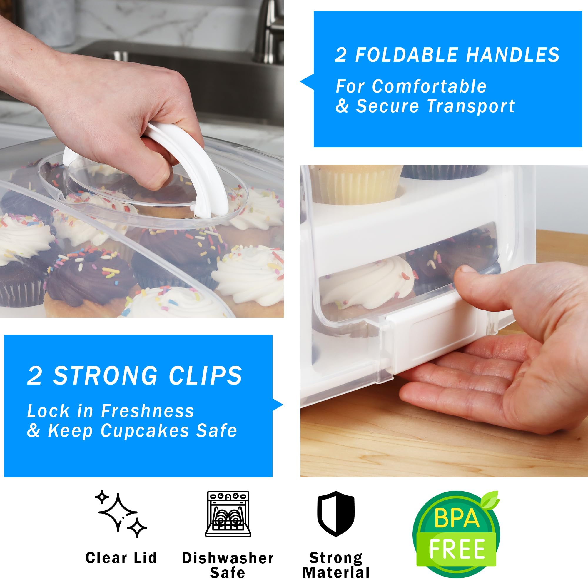 JOEY'Z double-tray system holds 24 cupcakes without smushing.