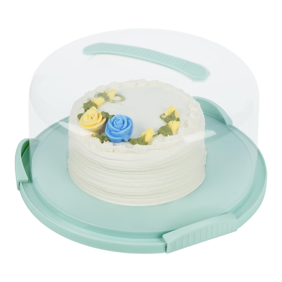 JOEY'Z extra-large cake carrier with lid and handle keeps 13-inch cakes secure during transport.