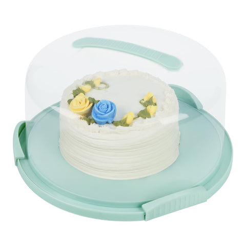 JOEY'Z extra-large cake carrier with lid and handle keeps 13-inch cakes secure during transport.