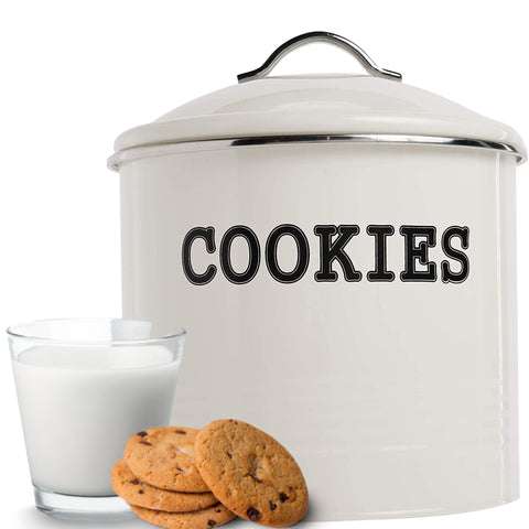 JOEY'Z large cookie jar with ivory lid maintains freshness on the counter.
