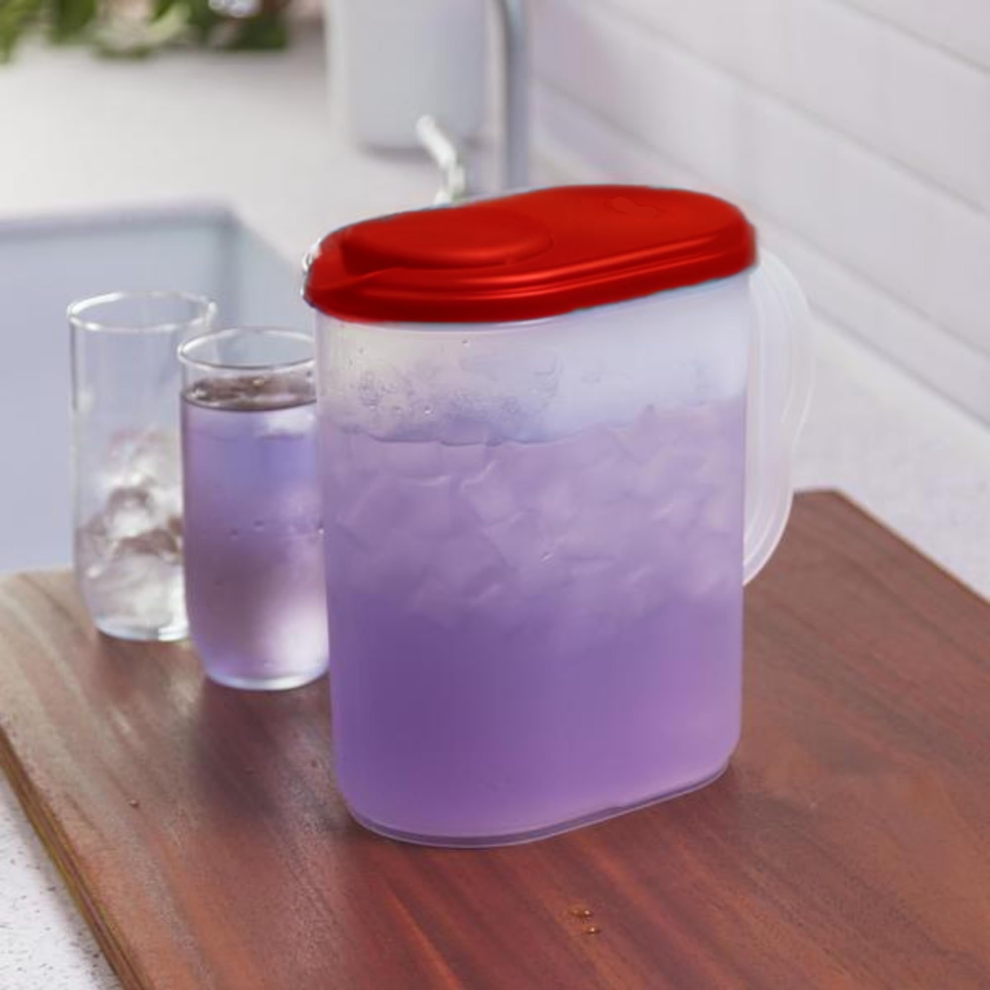JOEY'Z slim-design pitcher fits fridge door for compact storage.