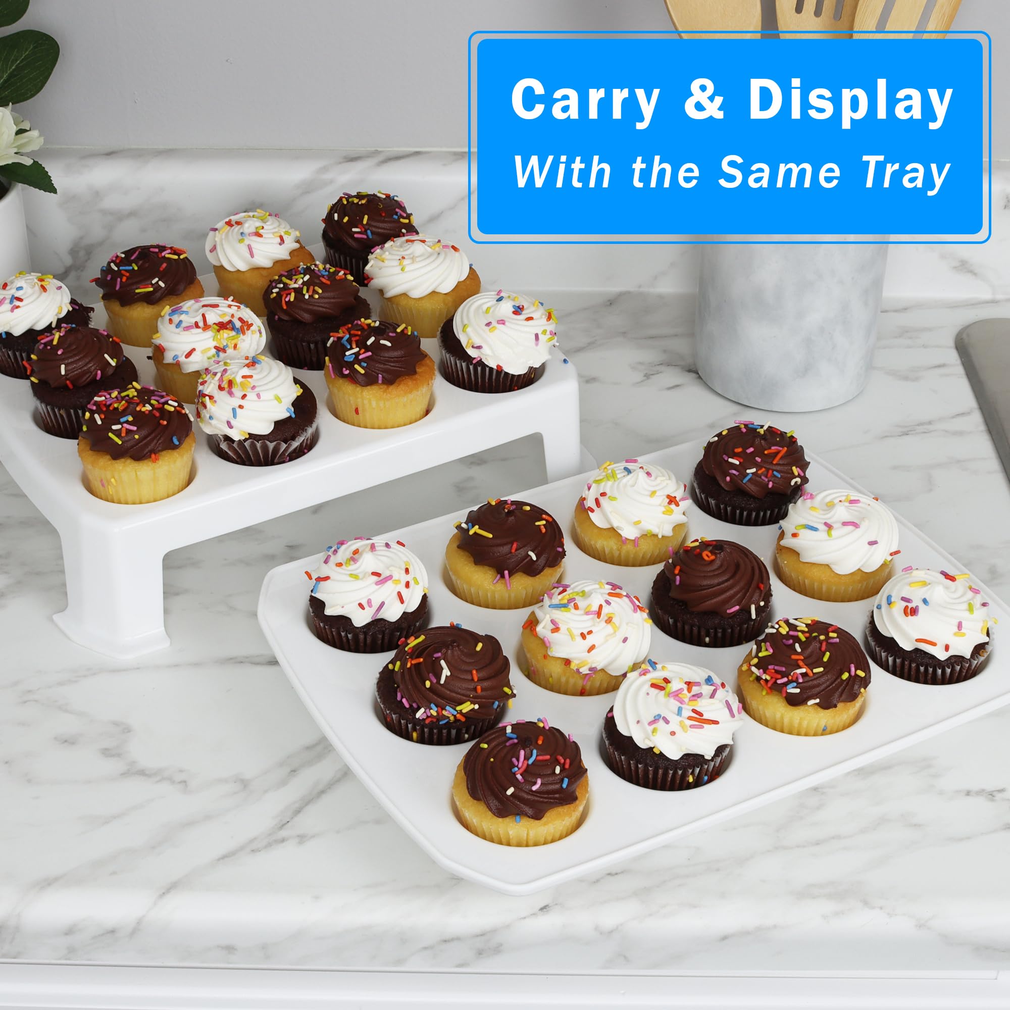 JOEY'Z tall trays become a display stand for cupcakes.