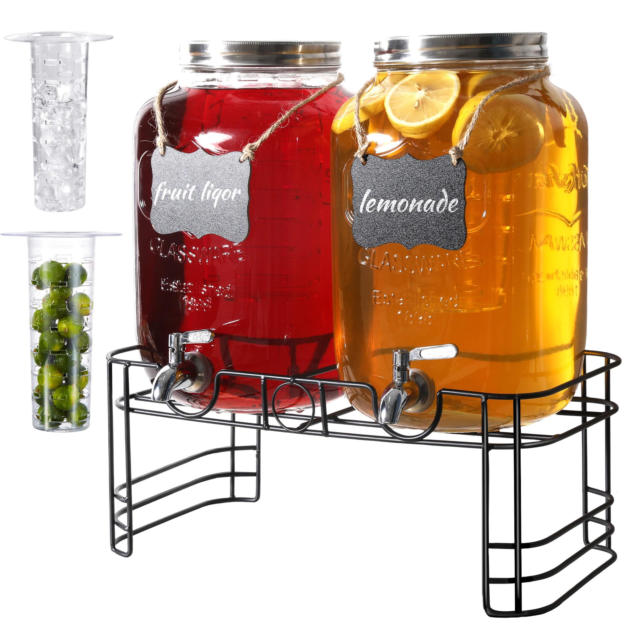 JOFUYU two-gallon glass drink dispensers with stand for easy party serving