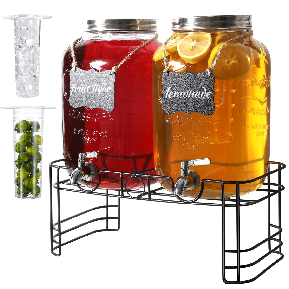 JOFUYU two-gallon glass drink dispensers with stand for easy party serving
