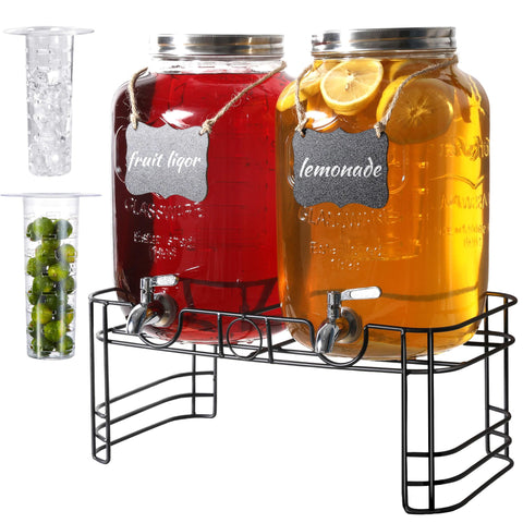 JOFUYU two-gallon glass drink dispensers with stand for easy party serving