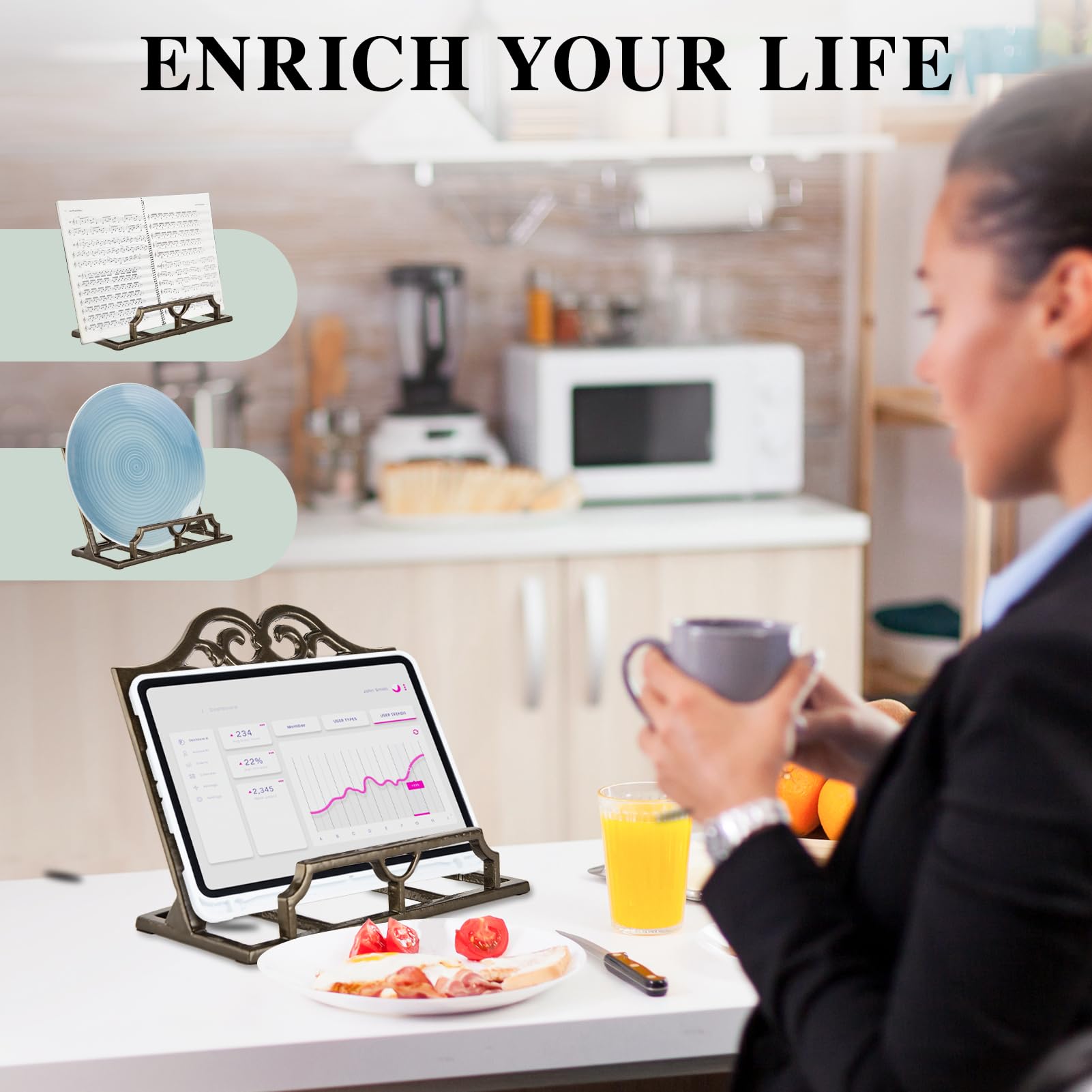 JOGREFUL kitchen reading stand keeps recipes and tablets at eye level